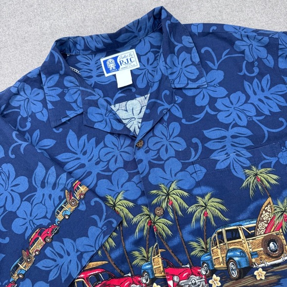 Other - RJC Hawaiian Shirt Mens L Woodie Car Floral Print Aloha Shirt Made in Hawaii